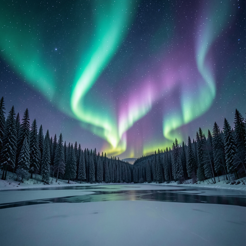 AI image preview: Lapland — aurora borealis over a frozen lake