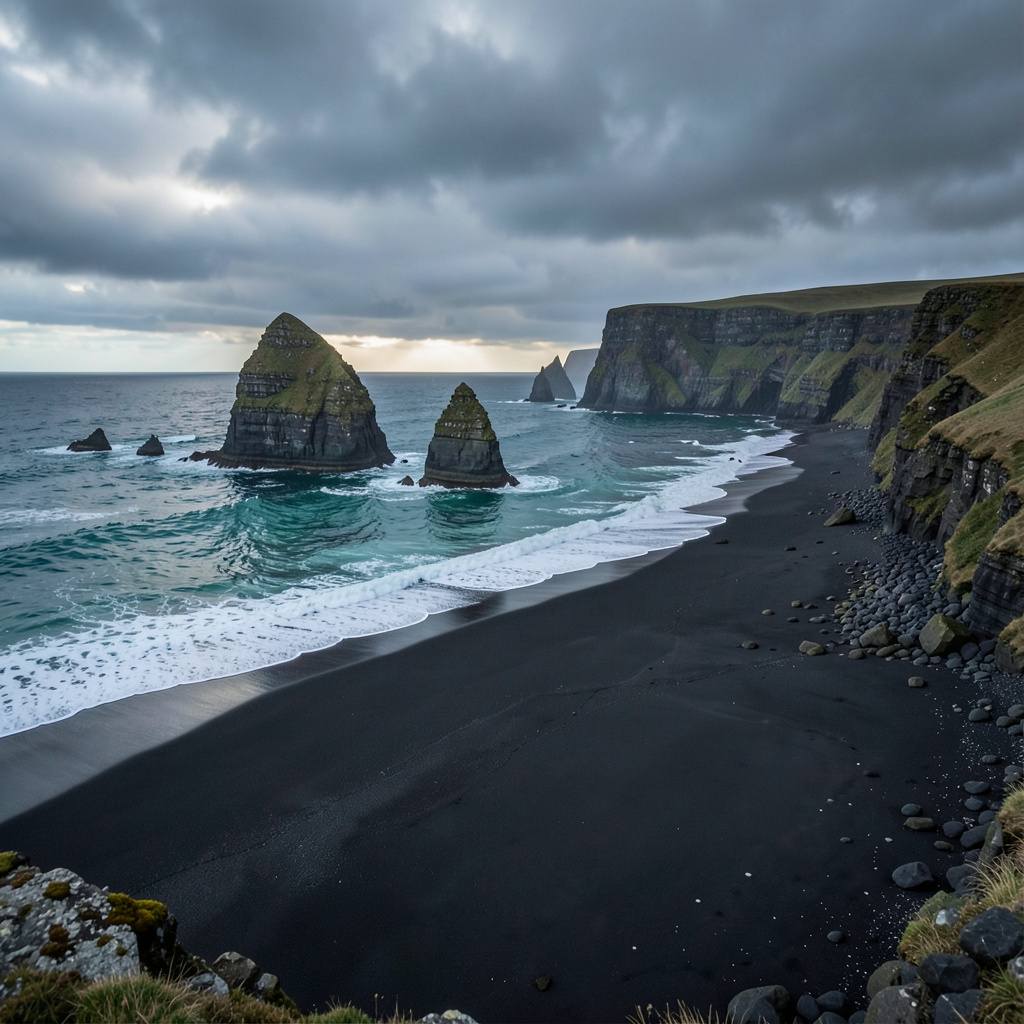 AI image preview: Iceland — black sand beach and basalt sea stacks
