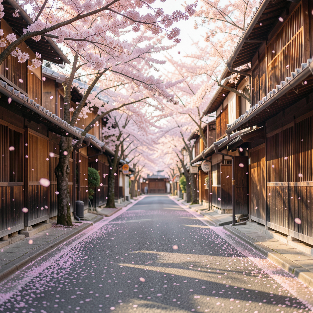 AI image preview: Kyoto, Japan — cherry blossom avenue at dawn