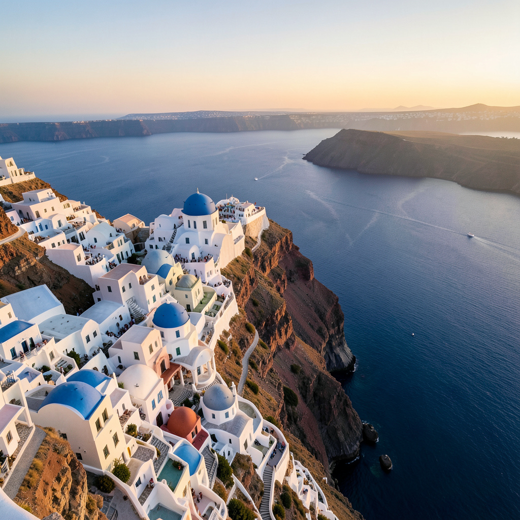 AI image preview: Santorini, Greece — cliffside village over the Aegean Sea